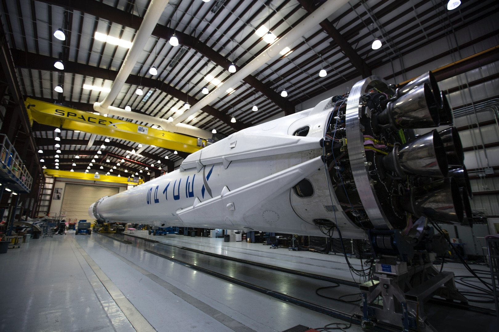 SpaceX rocket inside a building